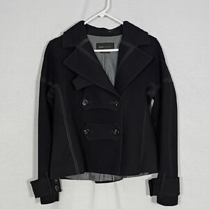 EUC BCBGMaxAzria Classic Black Peacoat Wool Blend Women's Size Small
